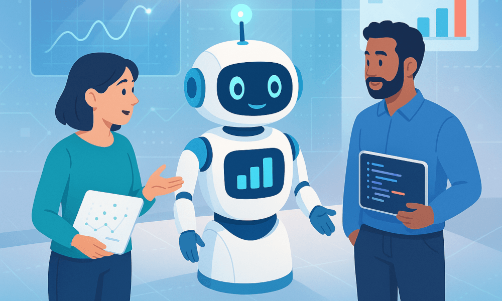 Discussion entre un robot Grok IA et deux utilisateurs sur les technologies d'intelligence artificielle.