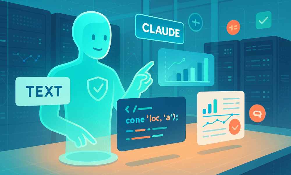 Interface de l'assistant IA claude.ai d'Anthropic affichée sur un écran, représentant le chatbot Claude, intégration API et sécurité des données.